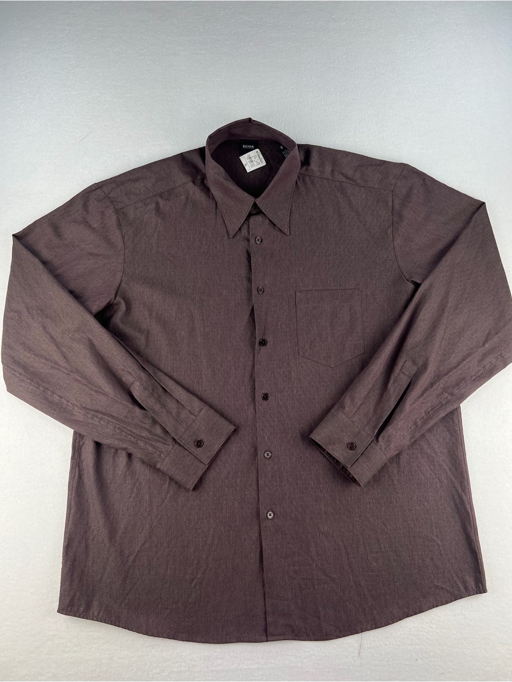 NWT Hugo Boss Mens Long Sleeve Button Down Shirt Burgundy Diamond Pattern Sz XL